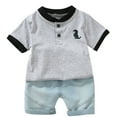 thumbnail image 2 of ATOGUTA Cute Toddler Boy Outfits 1T-8 Kids Summer Short Sleeve T-Shirt and Shorts Outfit 2 Piece Sweatsuit Clothing Set Gray, 2 of 3
