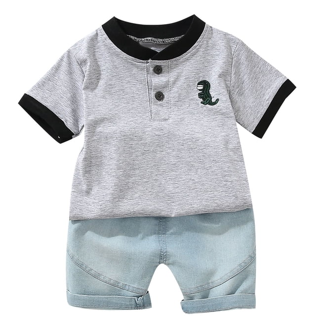 Odeerbi 1-8 Años Niños Trajes de Verano Dinosaurio Algodón Manga Corta Camiseta Pantalones Cortos Conjunto de Dos Piezas