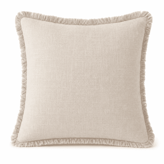 PLERISE 2 Pack Linen Fringe Pillow Covers, Boho Farmhouse Tassel Cushion Cover, 20x20 inch, Beige Natural
