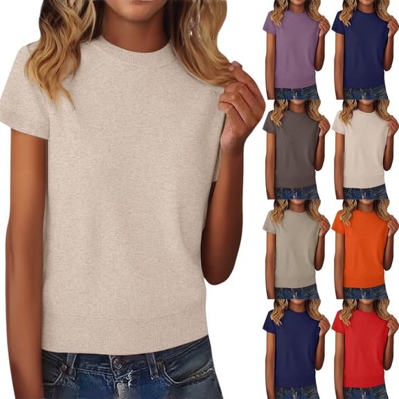 Womens Shirts Short Sleeve Kelon Womens Tops Short Sleeve Shirts Crew Neck Summer Loose Fit Tops Trendy Dressy Blouses Shirts, L