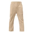 thumbnail image 3 of Chiccall Mens Plus Size Pants Cotton Linen Casual Summer Beach Elastic Waist Drawstring Loose Pocket Trousers Khaki M, 3 of 5