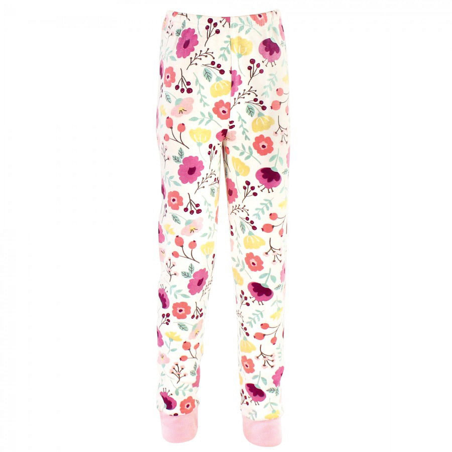 Touched by Nature Toddler and Kids Girl Organic Cotton Tight-Fit Pajama Set, Botanical, 4 Toddler