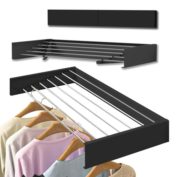 Tendedero de Ropa Plegable de Acero Inoxidable Ideal para Secado en Interiores y Exteriores,Tendedero Plegable de Acero Inoxidable para Colgar Ropa (80cm) (Negro)