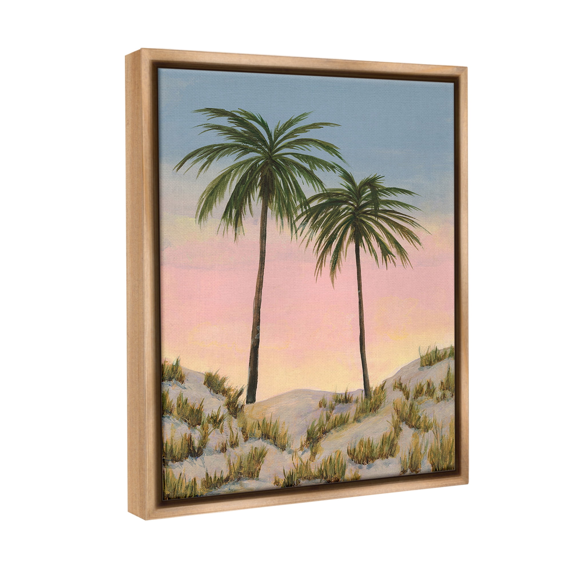 Stupell Industries Sunrise Palm Trees Landscape Painting Brown Floater Framed Canvas Art Print Wall Art, 25 x 31