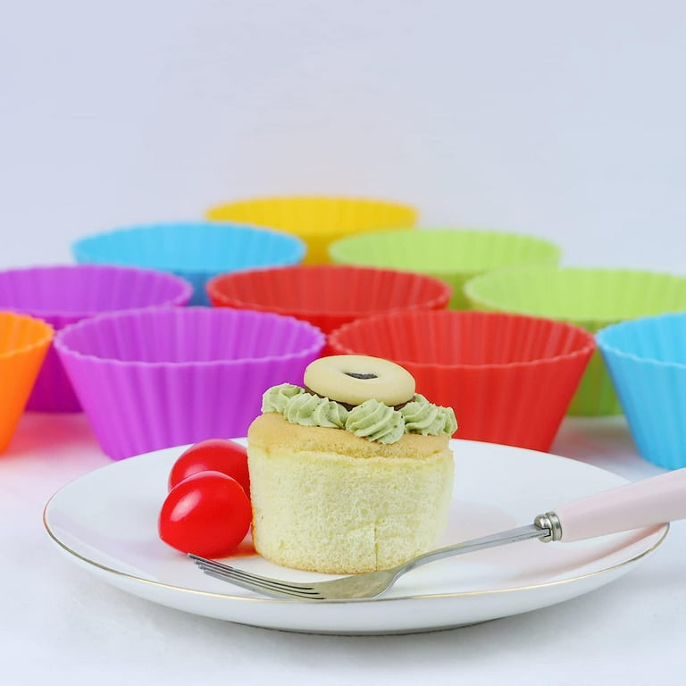 SAWNZC Large Silicone Baking Cups 12 Pack, Reusable Cupcake Liners, 3.54  inch Muffin Liners Lunch Box Divider, Jumbo Size, BPA Free, Dishwasher Safe