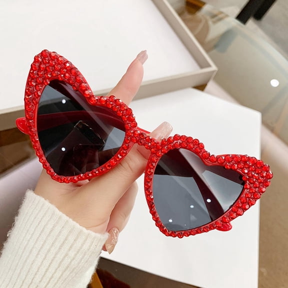 Women Luxury Diamond Frame Heart Shape Sunglasses Large Anti UV400 Sun Glasses for Ladies 2025 New Year Party Eyewear