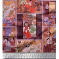 thumbnail image 1 of Soimoi Cotton Cambric Fabric Flower Vase,Cat & Girl Patchwork Print Sewing Fabric Yard 42 Inch Wide, 1 of 1