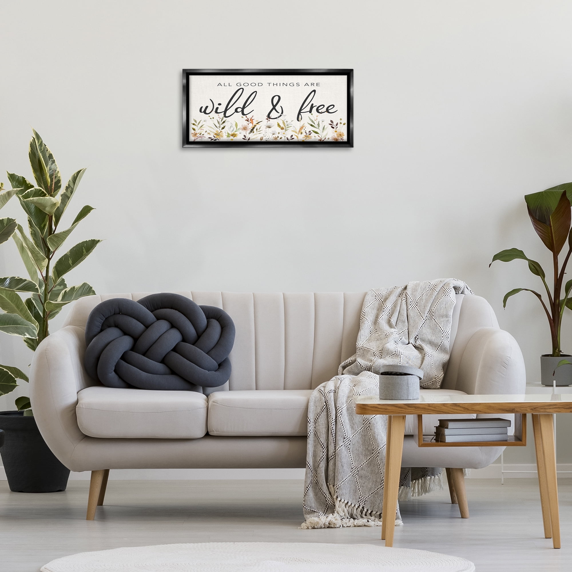 Stupell Industries Wild & Free Sentiment Botanical & Floral Painting Black Floater Framed Art Print Wall Art, 25 x 11
