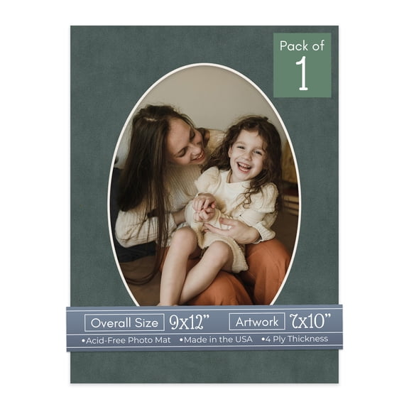 Dark Grey Suede Picture Frame Mat for 9x12 Frames - Oval Opening for 7x10 Photos - 1 Mat