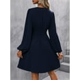 thumbnail image 5 of Women's Fall A-Line Midi Dress V-Neck Long Lantern Sleeve Elastic Waist Ruffle Flowy Swing Spring Dresses, 5 of 7