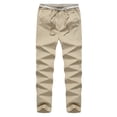 thumbnail image 3 of Boys Solid Casual Pull On Chino Pants Elastic Drawstring Waist Straight Leg School Uniform Trousers Kids Loose Fit Flat Woven Pants for Daily School Weekend Wear(Beige,5-6 Years), 3 of 9