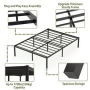 Yoneston 16 Inch Full Metal Platform Bed Frame Reinforce Heavy Duty No Box Spring Mattress Foundation High Bed Frame with Under-Bed Storage for Adults