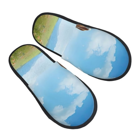 

JUNZAN Cow Grazing Nature Slippers for Women House Shoes Non Slip Indoor/Outdoor Pineapple And Cactus Designs-Medium