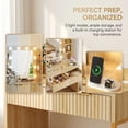 thumbnail image 5 of Zimtown Modern Makeup Vanity Table Set with LED Lights , Mirror and Charging Station, Dressing Desk with 2 Drawers for Bedroom, Wood Color, 5 of 9
