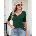 thumbnail image 2 of Jersey AKEWEI para mujer con cuello en V y manga corta, color verde, talla L, 2 of 5
