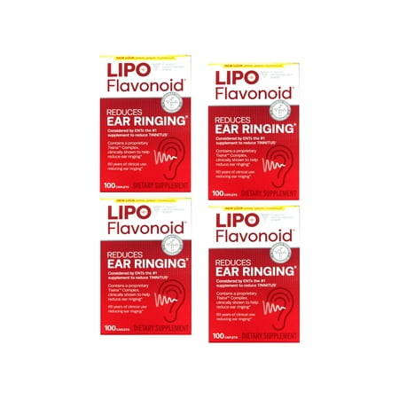 4 Pack Lipo Flavonoid Plus Ear Health Caplets, For Ear Ringing, 100 Count Each