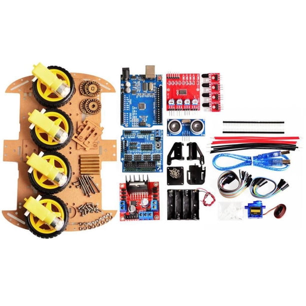 Kits de chasis de coche de robot inteligente de 4 ruedas HC-SR04 Módulo de seguimiento sónico Herramienta de bricolaje Inevent MK1504-00B