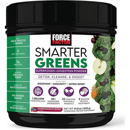 Smarter Greens Superfoods + Digestion Powder  Greens Powder with 2 Billion Probiotics  Digestive Enzymes  and Antioxidants to Detox  Cleanse  and Support Immunity  Force Factor  30 Servings
