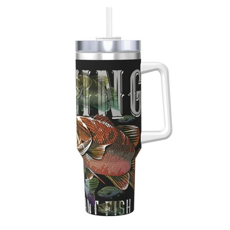 

Logiee bass water fishing Print 40OZ Ice Bully Cup with Handle and Straw Double Wall Stainless Steel Tumbler Travel Coffee Cup with Lid Summer Insulation and Cooling Cup