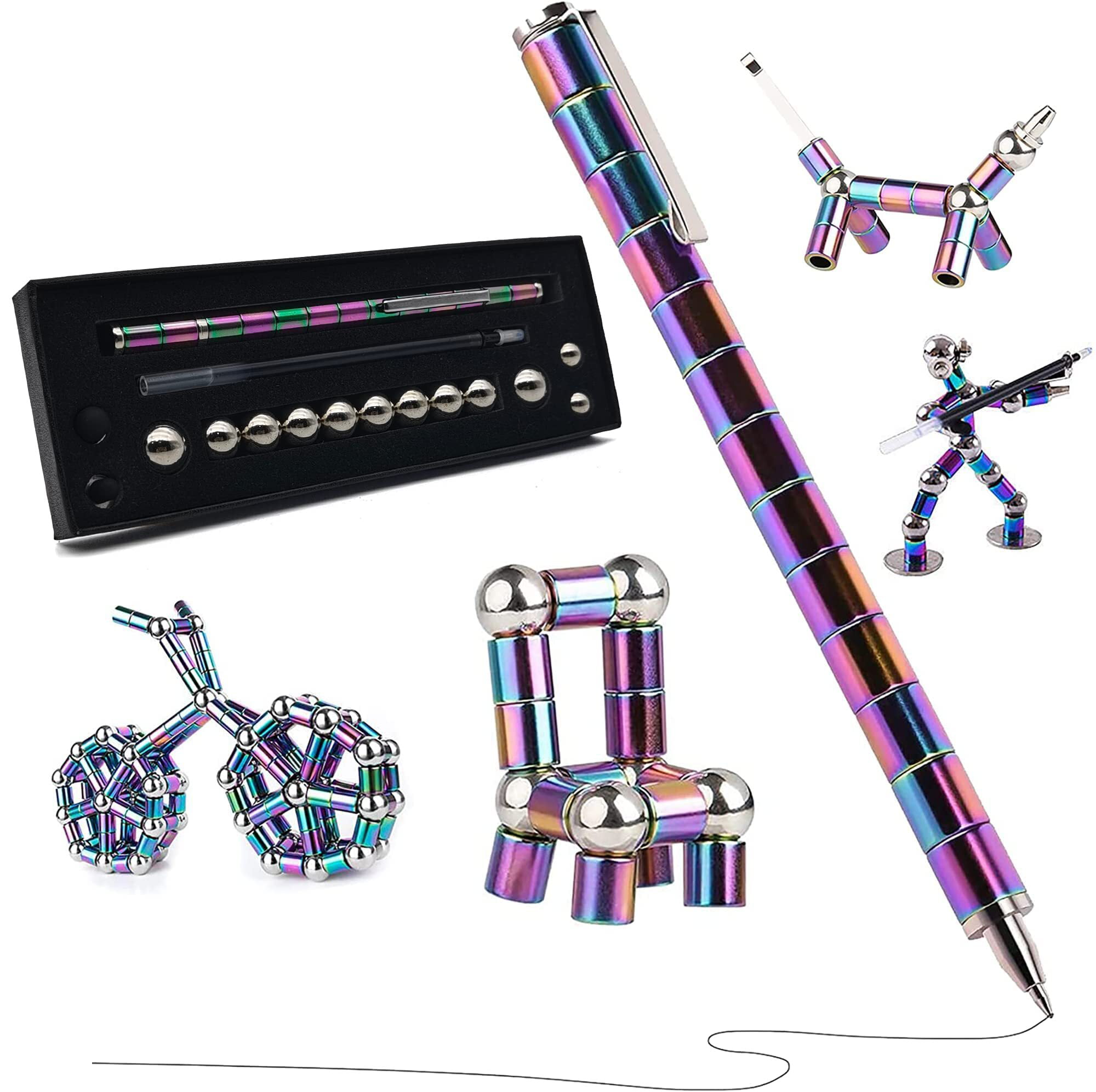 Magnetic Pen Eliminate Pressure Fidget Toy Gift for Kids Multifunctional Deformable Magnet Writing Pen Decompression Magnetic Metal Pen Toy Pen 