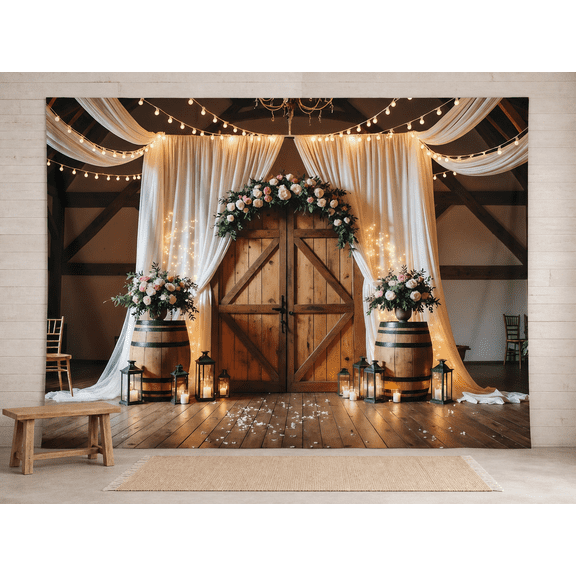 Rustic Barn Wedding Floral Door Backdrop