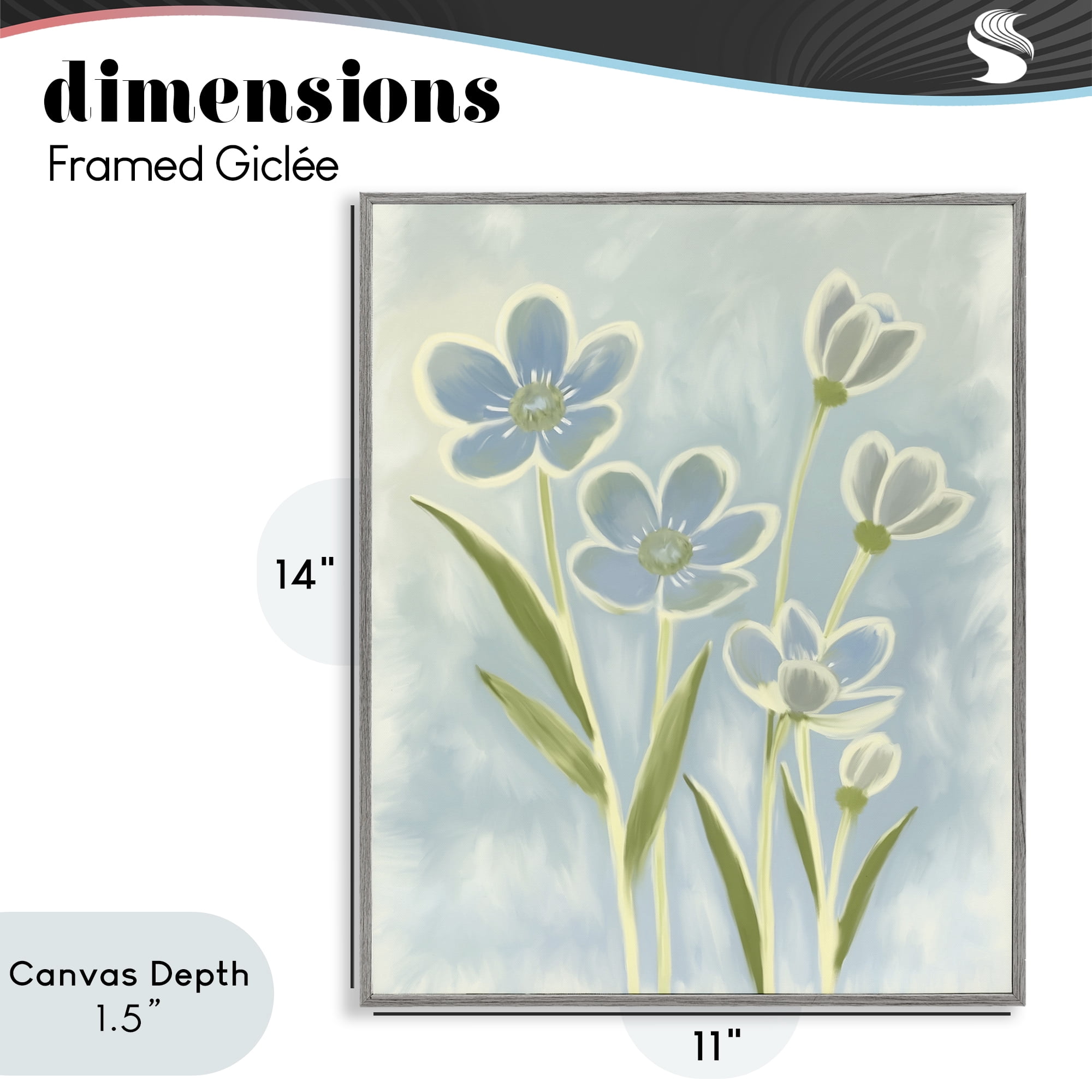 Stupell Industries Blue Petals Contour Gray Framed Giclee Art, design by Kim Allen