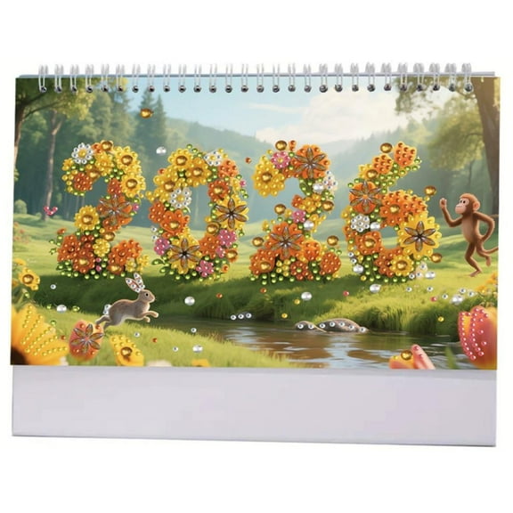 DIY Diamond Art Painting Desk Calendar 2026, Creative Design Monthly Flip Tabletop Standing Calendar Kit,12-Month Home Office Desk Calendar for Planning Decoration 9.84x7.48