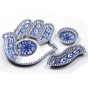 Kamsah Ceramic Hand Set and Serving Tray, Handcrafted Hamsa, Blue, Large