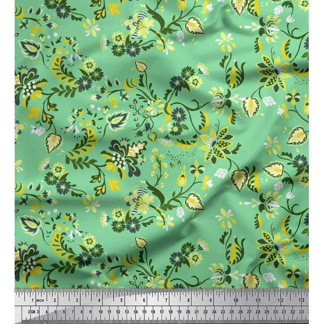 Soimoi polyester Crepe Fabric Leaves & Floral Artistic Print Fabric by Yard 52 Inch Wide