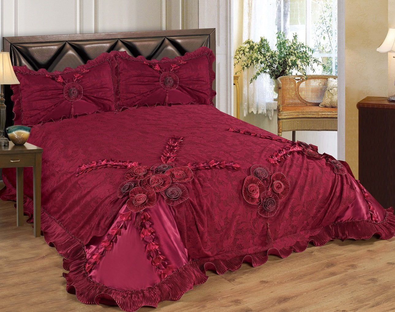 3Piece Fionna Real 3D Oversized Burgundy Comforter Set / Bedspread