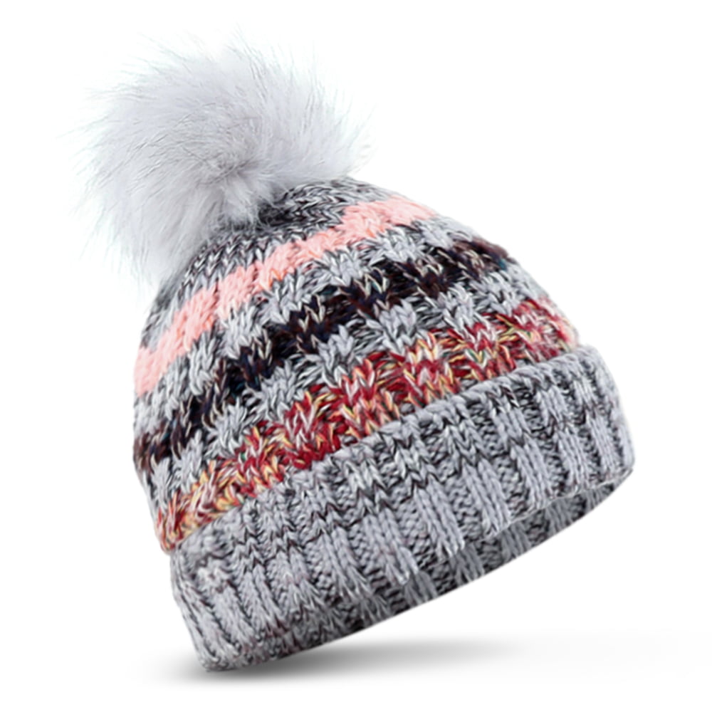 Women Winter Hat Thermal Windproof Hat Ribbed Knit Chunky Lined Beanie Hats  - Walmart.com