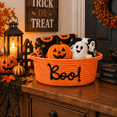 thumbnail image 3 of Halloween Boo Woven Basket, Cute Spooky Basket, Trick Or Treat Gift Organizer For Halloween Party Favors And Decorations Orange, 3 of 6