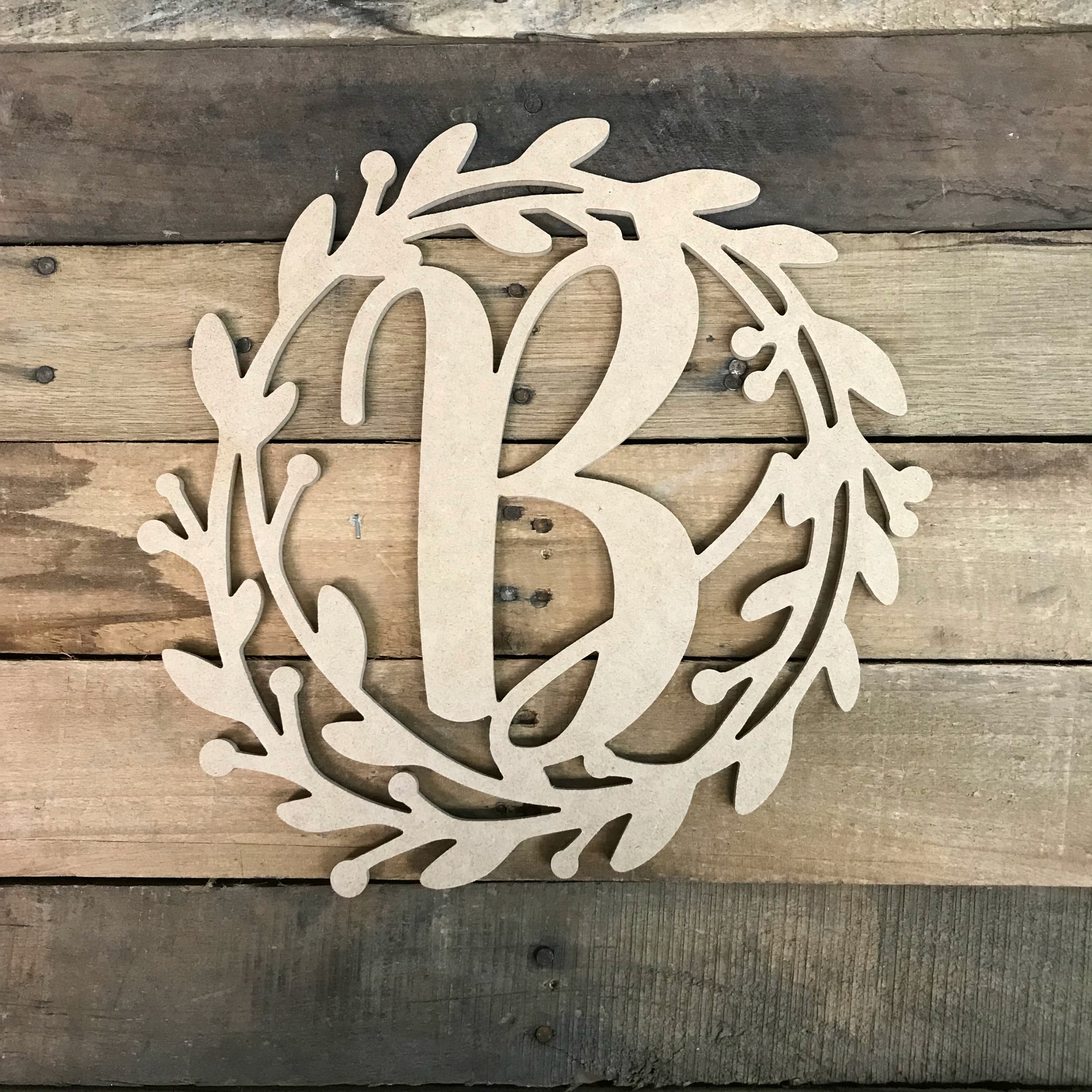 Unfinished Wooden Monogram Cursive Wreath 18 B Paintable Craft Walmart Com Walmart Com