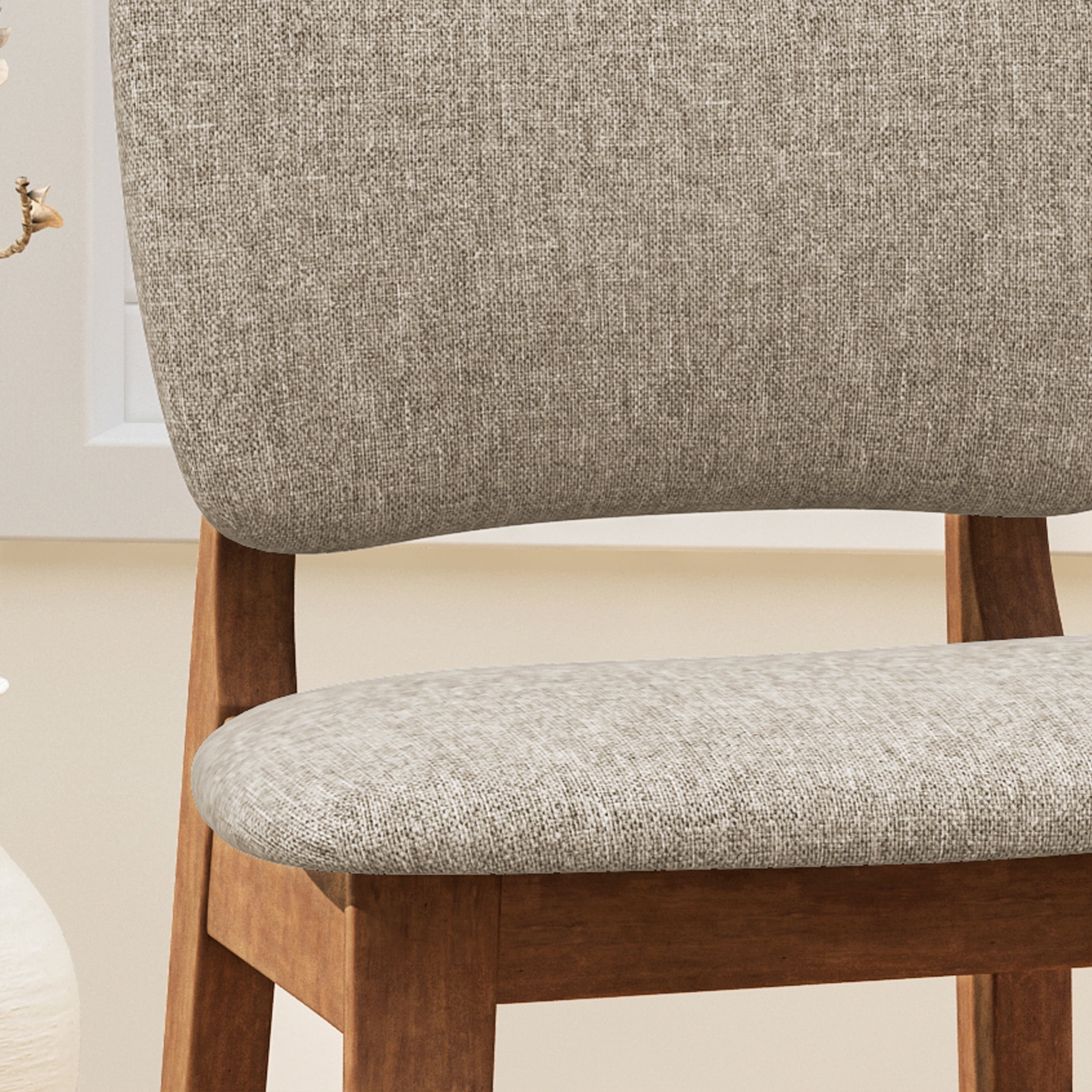 Noble House Rayan Mid Century Modern Fabric and Rubberwood Barstools, Set of 2, Beige