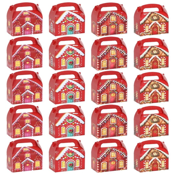 20pcs Christmas House Gift Box Kraft Paper Packaging Boxes Cake Candy Storage Boxes Xmas Party Favors Boxes