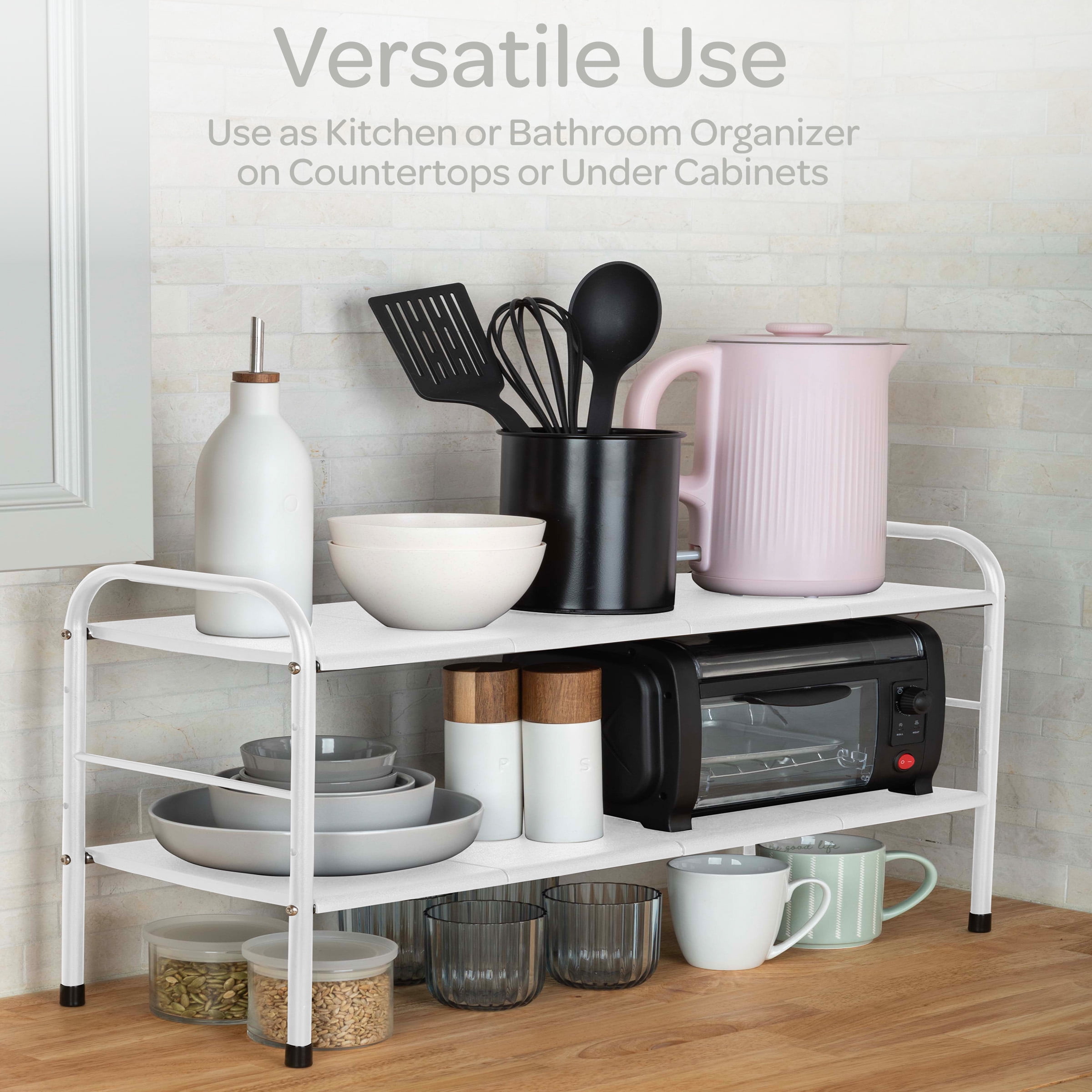 Home-Complete 2 Tier Under Sink Organizer with 8 Removable Panels (White)