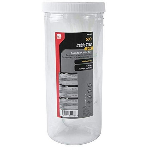 GB Electrical Assorted Cable Ties, 500-Pack #50098