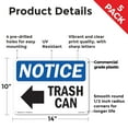 thumbnail image 2 of Trash Can [Left Arrow] OSHA Notice Rigid Plastic Sign 14 Inch x 10 Inch - 5 Pack, 2 of 8
