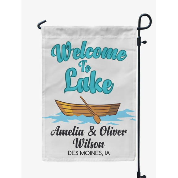 Printtoo White Welcome To The Lake Outdoor Camping Flags Personalized Outdoor GardenFlagsCamp Decor Accessory Double SidedFlags12.5x18 Inches