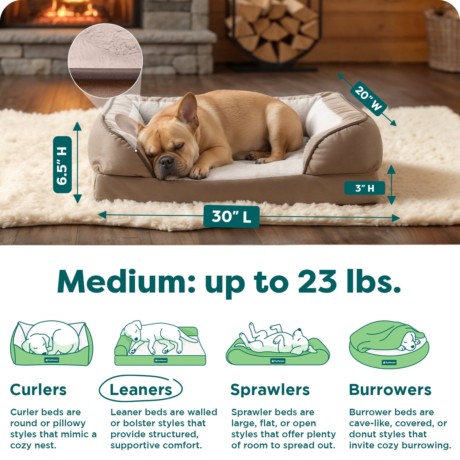 FurHaven Orthopedic Dog Bed for Medium Dogs, Perfect Comfort Sofa with Removable Bolsters with Orthopedic Egg Crate Foam for Joint Support, Washable Cover, Medium, Plush & Velvet Waves, Brownstone