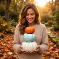 thumbnail image 4 of Fall Pumpkin Stack Decor, 3 Tier Resin Look Plastic Pumpkin Ornament, Tabletop Decor for Mantel Tiered Tray, 4 of 6