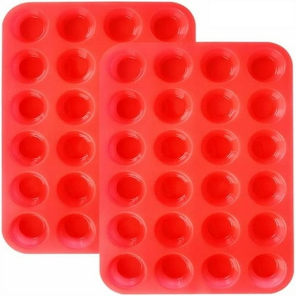 QJUHUNG Silicone Mini Muffin Pan Silicone Molds 2 Pack Silicone Mini Cupcake Pan with 24 Cups Muffin Tin (Red)