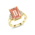 thumbnail image 2 of Gem Stone King 18K Yellow Gold Plated Silver Peach Nano Morganite Ring for Women (6.60 Cttw, Gemstone October Birthstone, Emerald Cut 14X10MM, Available in Size 5, 6, 7, 8, 9), 2 of 5