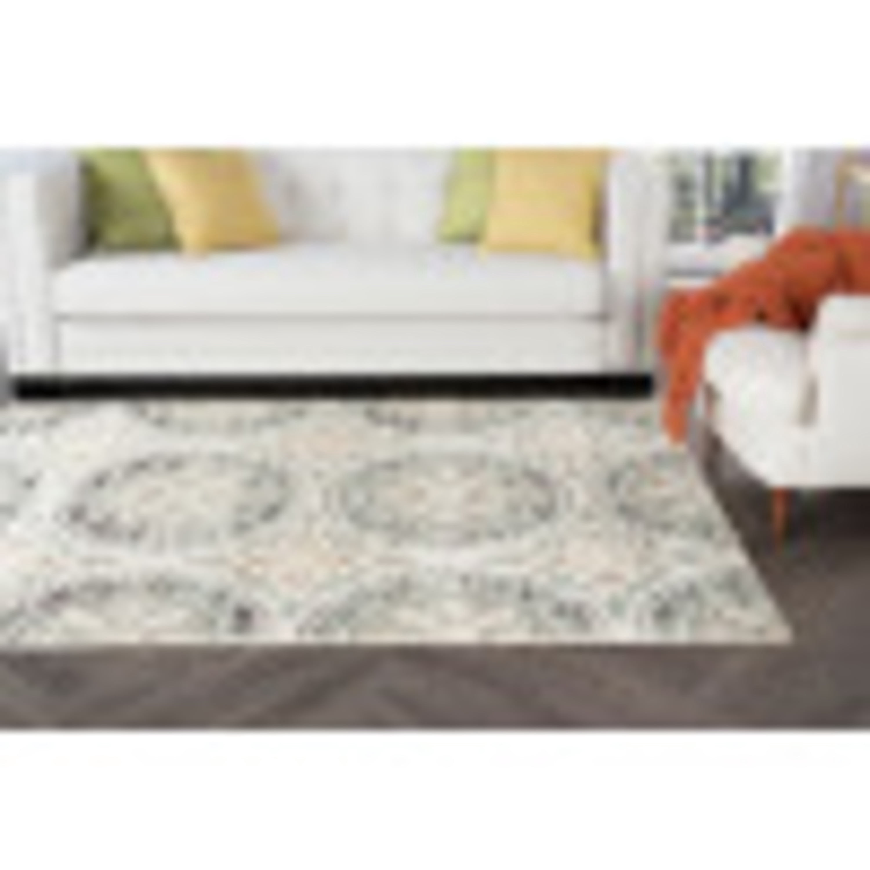 Transitional 5x8 Area Rug (5'3'' x 7'3'') Mediterranean Tile Ivory, Seafoam Living Room Easy to Clean