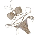 thumbnail image 2 of Lovzfmll Women's Bikini Set, Gem Embellished Solid Color Longline Top and String Bottoms, Bathing Suit for Fashion Beach, 2 of 8