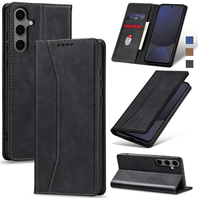 Funda tipo cartera con tapa Jasonyu para Samsung Galaxy S24 FE, color negro