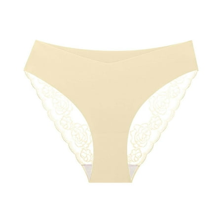 BYHONG Seamless Lace Briefs for Women Comfortable Ultrathin Ladies Panties Breathable Soft Stretch Underwear  Womens Panties Beige XXL