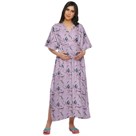 

Moomaya Womens Long Maternity Kimono Sleeves Button Down Maxi Dress Kaftan