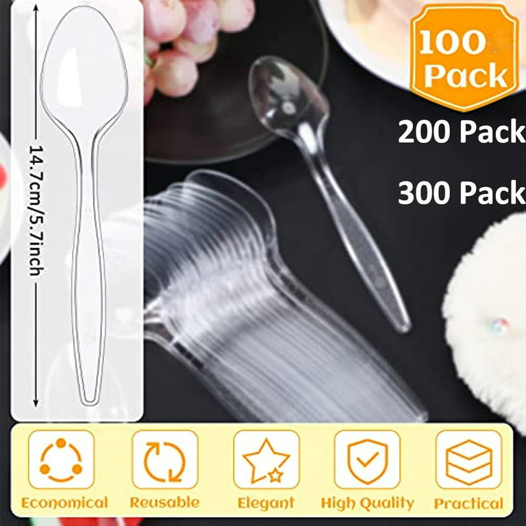 100 Clear Plastic Spoons Heavyweight Disposable Basic Plastic