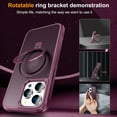 thumbnail image 3 of Compatible With iPhone 15 Pro Magnetic Case Wireless Charging Built-in 120° Rotate Ring Holder[Hidden Kickstand] Shock-absorbent Hard PC Lightweight Plain Translucency Phone Cover,Winered, 3 of 7